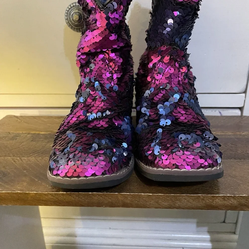 Laredo Girls 10‎ Cowboy Boots Pink Sequins Shiny Cowgirl Glam Princess Dan Post